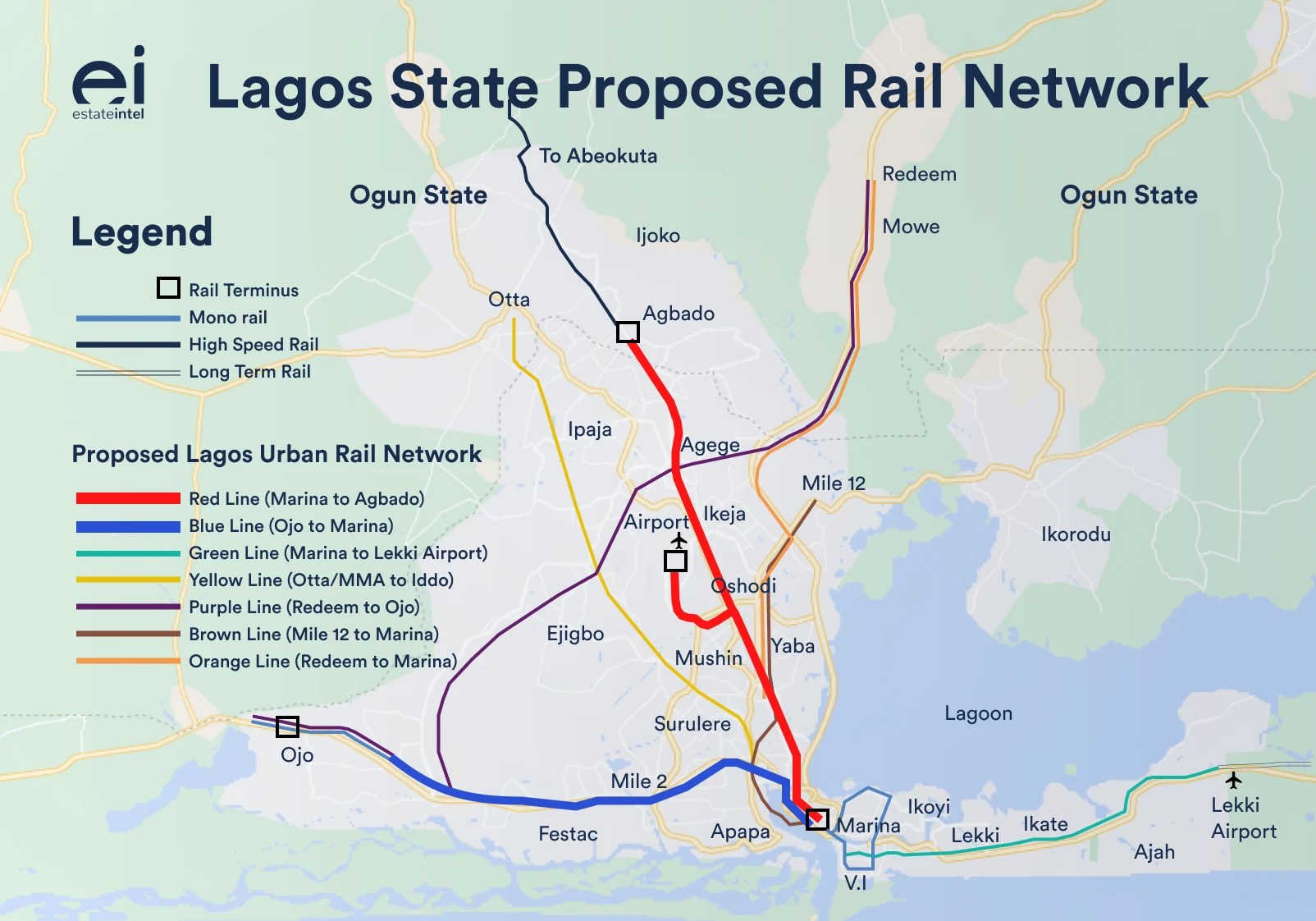 Proposed Lagos State Rail Network Showing the Green Line Rail